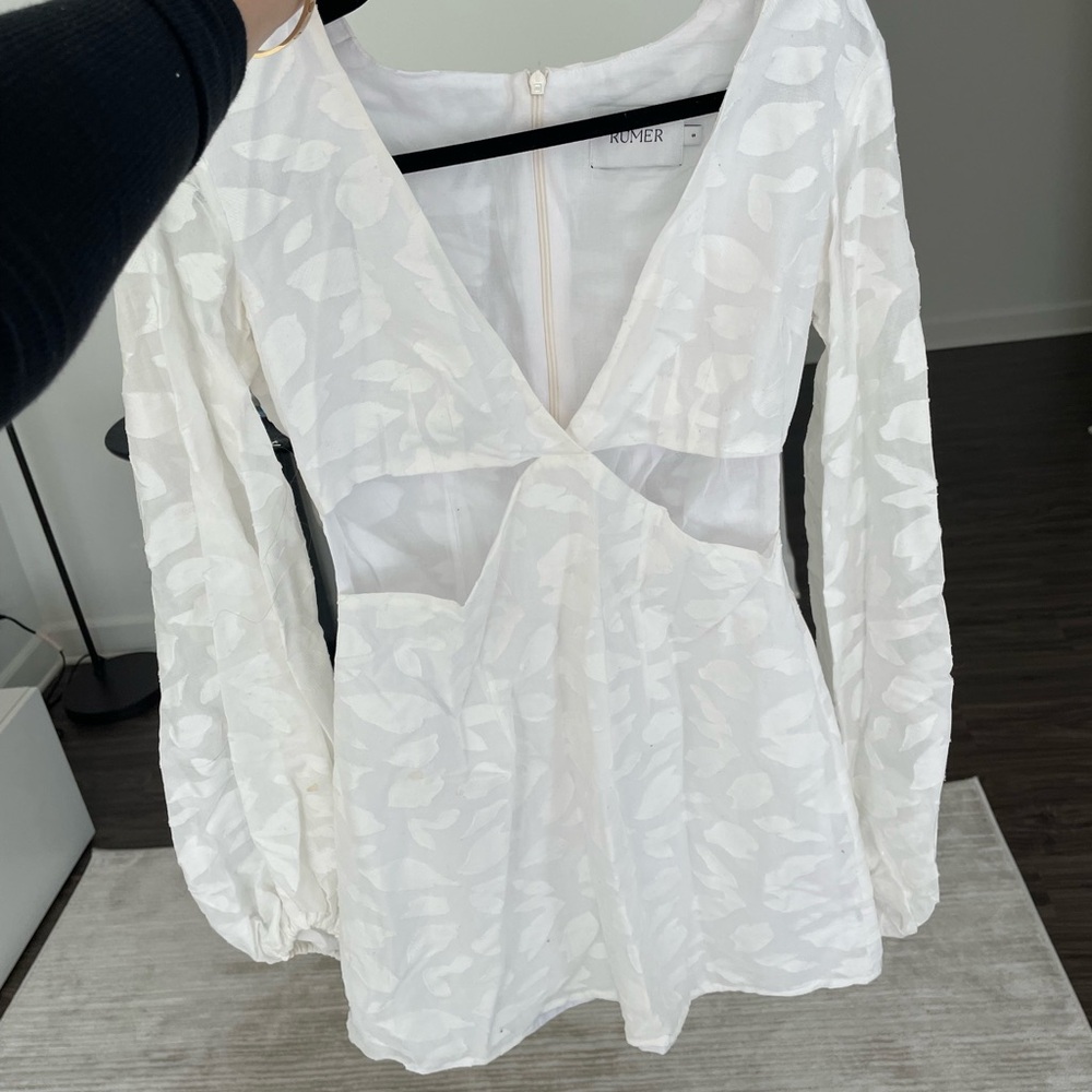 Rumer the Label Revolve Giselle cut out mini white dress lace floral deep v